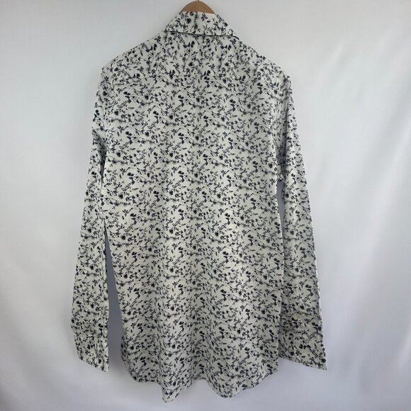 NWOT Le 31 Simons Men’s Slim Fit Floral print Shirt Black White Cotton large 17R - Picture 7 of 9